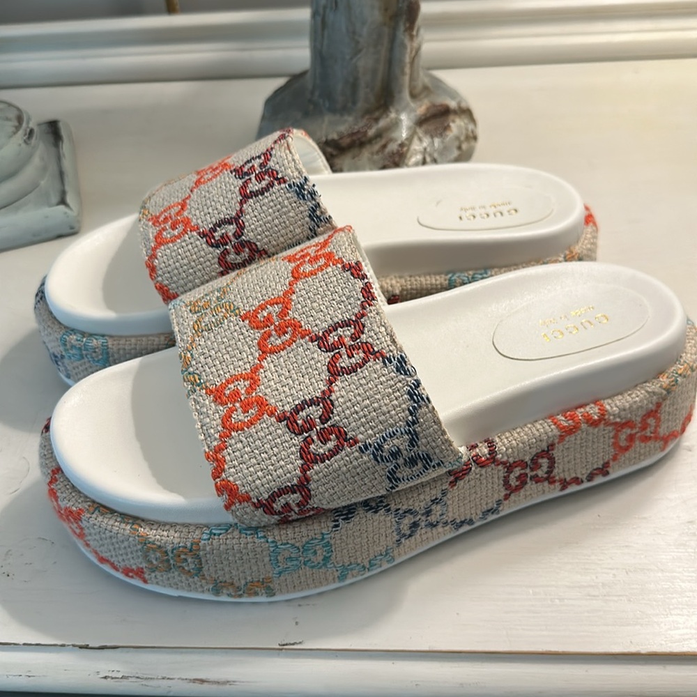 Nwob Authentic Gucci Multi Colored Platform Slide… - image 7
